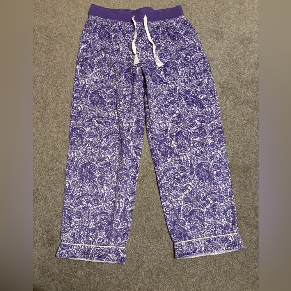 Nautica women's pajama pants cozy fleece purple and white paisley large wide leg